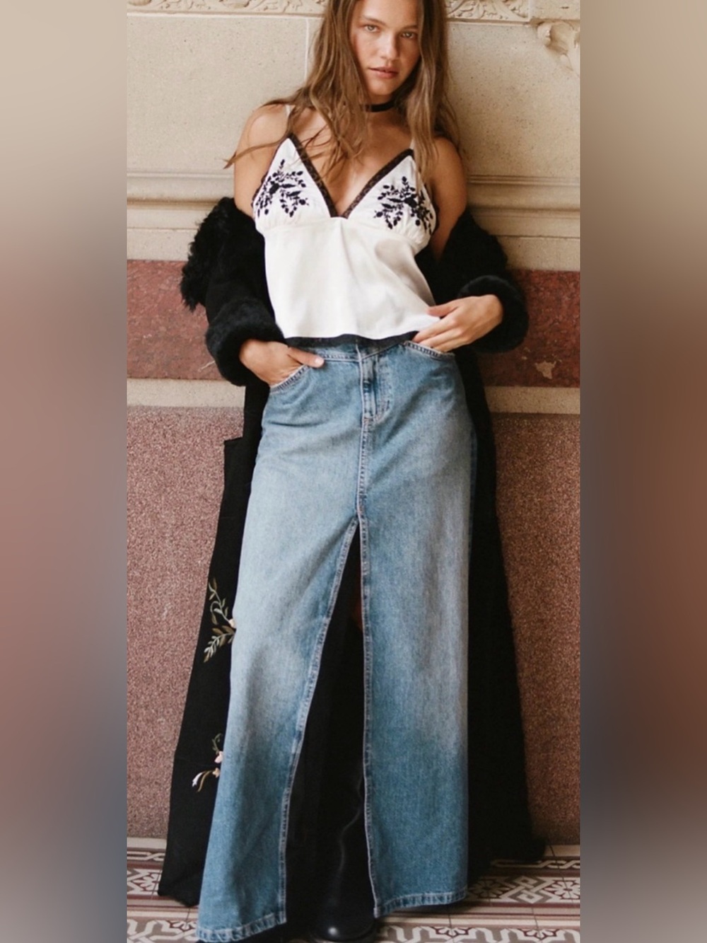 NWT FREE PEOPLE WE THE FREE Come As You Are Denim Maxi Skirt Slit 14